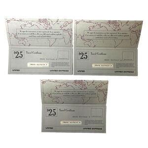 3 Pcs United Airlines United Express Flight Voucher $25 Coupons Collectible Rare